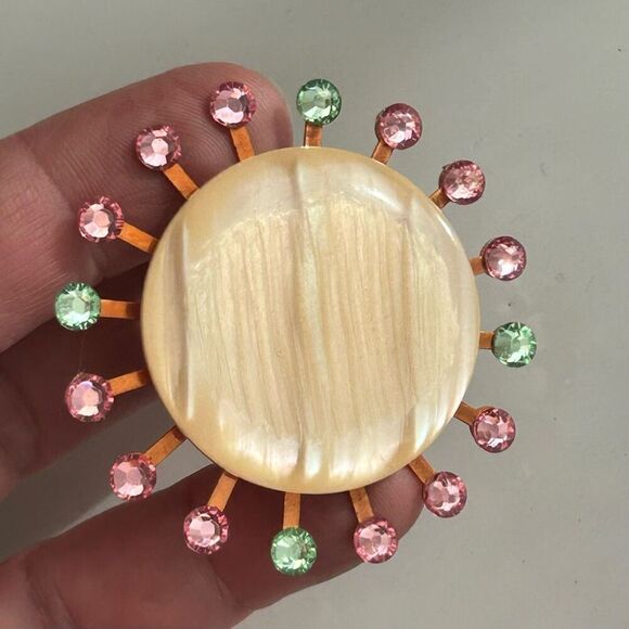 Vintage Upcycled Atomic Starburst Refrigerator Magnet Buttons Rhinestones Large - Picture 5 of 10